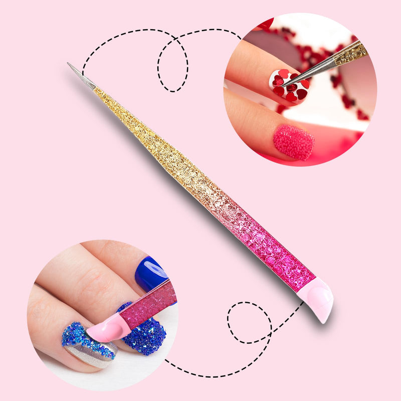 Ouligay 2 X Double Ended Nail Art Tweezers For Women Stainless Steel Tweezers Straight Curved Tip Tweezers With Silicone Pressing Head For Nail Craft Rhinestone Sticker Jewel Gemstone Picker Tool - NewNest Australia