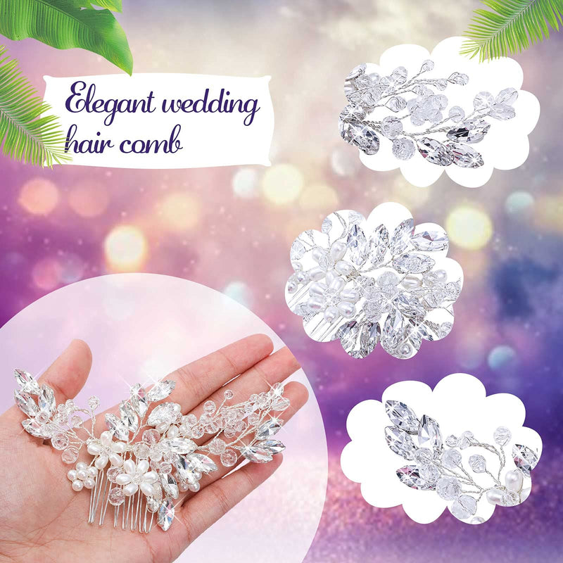 5 Pieces Pearl Wedding Hair Side Comb Crystal Bride Wedding Hair Comb U-shaped Bride Wedding Hair Pins Rhinestone Hair Accessories Pearl Flower Hair Comb for Women and Girls (Silver) - NewNest Australia
