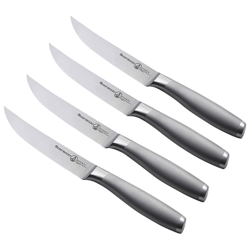 NewNest Australia - Messermeister Avanta Fine Edge Steak Knife Set, 4-Piece, Stainless Steel Fine Edge - Stainless Steel 