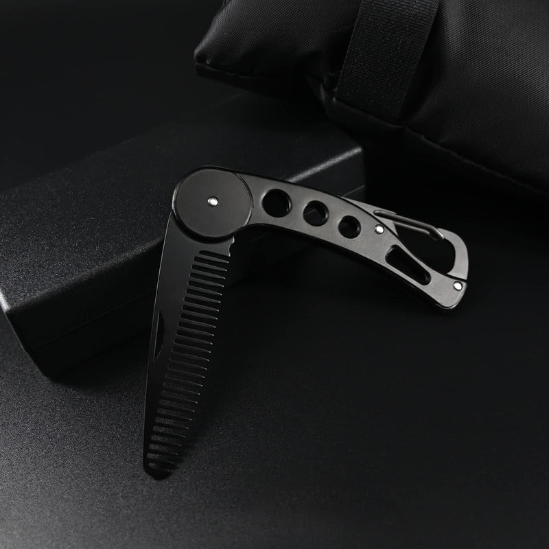 Beard Comb, Stainless Steel Antistatic Foldable Pocket Comb, Creative Knife Style Care Comb Mustache Styling Comb Beard Comb for Combing & Grooming Hair, Beards and Mustaches（9.5 * 3 * 1.5cm） - NewNest Australia