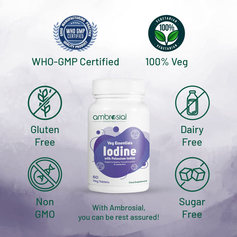 Ambrosial Iodine With Potassium Iodide Dietary Supplement | Super Dose Of Iodine | Natural Source Of Potassium Iodide | 60 Vegan Capsules (5000Mcg) (Pack Of 1) - NewNest Australia