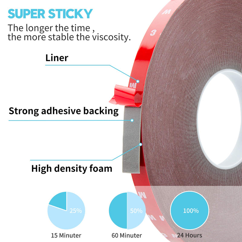 108Ft Double Sided Tape,Mounting Adhesive Tape Heavy Duty, Waterproof Foam Tape, LED Strip Lights, Home Decor, Office Decor (0.39In Black) 0.39In x 108 Ft - NewNest Australia