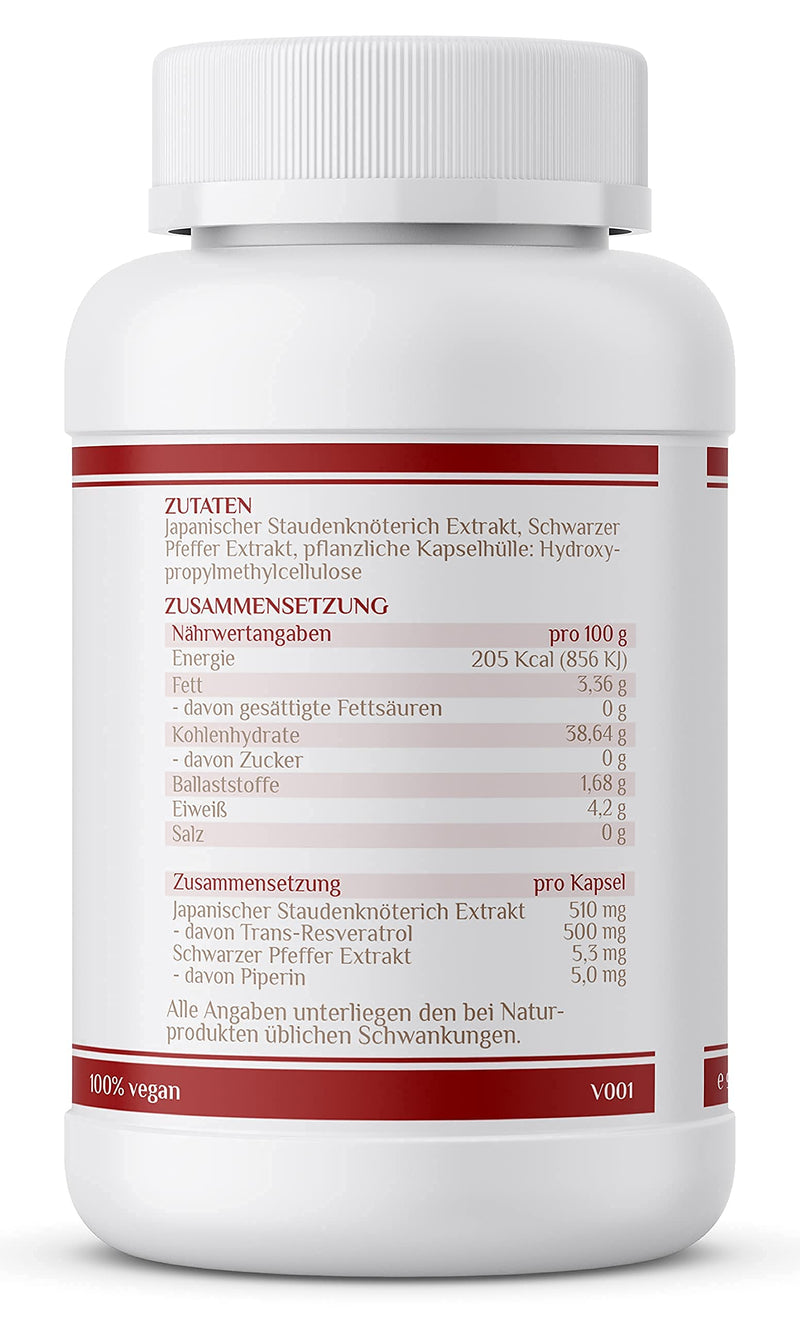 Resveratrol I The Comparison Winner I 500 Mg Trans-Resveratrol / Capsule I 90 Capsules (3 Months) I Trans-Resveratrol From Japanese Knotweed I Laboratory Tested Vegan I High Dose I Made In Germany - NewNest Australia