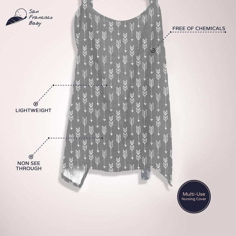 Cotton Nursing Cover - Large Breastfeeding Cover with Built-in Burp Cloth & Pocket - Soft, Breathable, Chemical-Free, 360° Coverage, Gray Nursing Cover for Breastfeeding by San Francisco Baby Luxury Gray - NewNest Australia