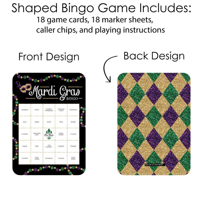 Big Dot of Happiness Mardi Gras - Bar Bingo Cards and Markers - Masquerade Party Bingo Game - Set of 18 - NewNest Australia