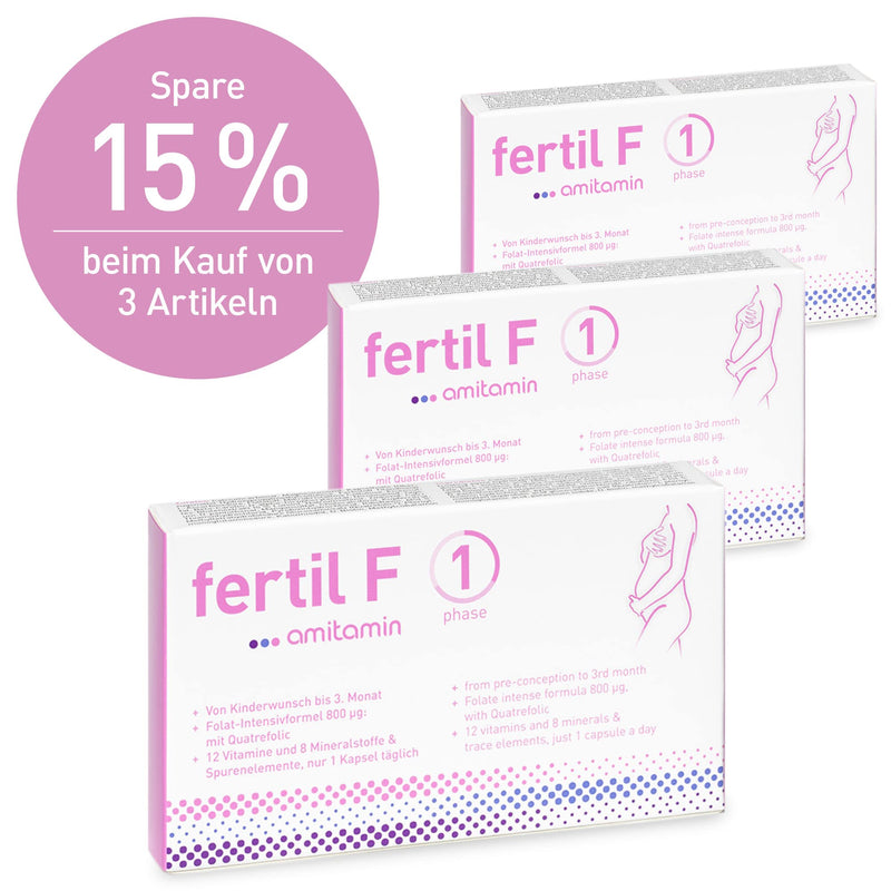 amitamin FERTIL F PHASE 1, 30 capsules, German pharmacy quality, desire to have children up to 3 months of pregnancy, high-dose 20 essential micronutrients including 800 ug folic acid, calcium, iron and much more - NewNest Australia