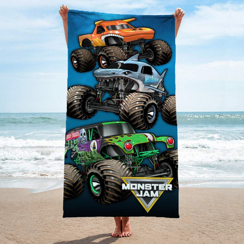 Monster Jam Team Up Kids Bath/Pool/Beach Towel - Features Grave Digger & Megalodon - Super Soft & Absorbent Cotton Towel, Measures 28 x 58 inches (Official Monster Jam Product) Multi - Monster Jam - NewNest Australia