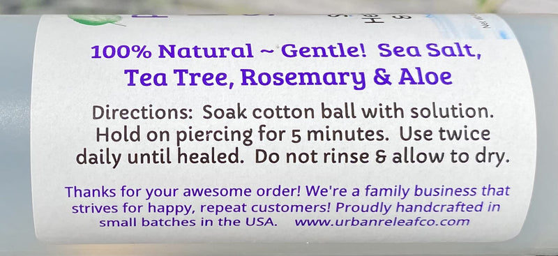 Urban ReLeaf Piercing Relief Solution ! Safely Clean, Soothe & Gently Heal New, Irritated and Keloid Piercings. 100% Natural Sea Salt, Tea Tree, Rosemary - NewNest Australia