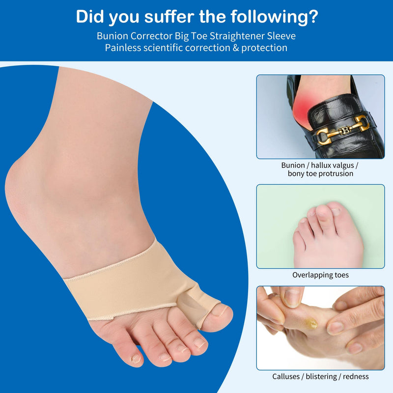 Bunion Corrector Big Toe Separator Bunion Splint Sleeve 1 Pair of Bunion Relief Sleeve with Silicone Bunion Pad Protector,Scientific Correction of Bunion Day and Night Wearable (Beige & Large) L Beige - NewNest Australia