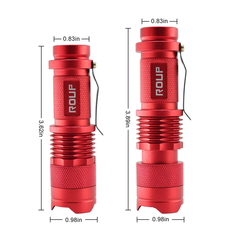 ROUP 2 Pack YP-100 Red Light LED Flashlight, Zoomable, Water Resistant, 3 Light Modes, Adjustable Focus Light for Camping, Hiking, Hunting, Night Vision, Astronomy and Emergency (Red Shell) - NewNest Australia