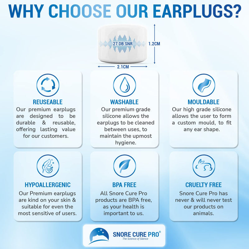 Premium Soft Silicone Earplugs | 6 Pairs - 27dB Noise Cancelling Ear Plugs | Anti Snoring Devices with Custom Stop Snoring Hypnosis Recording + Stop Snoring Ebook | Best Ear Plugs for Sleep! - NewNest Australia