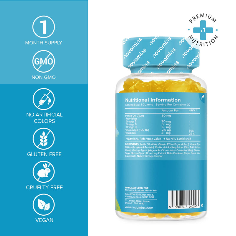 Kids Omega 3 6 9 Gummies – Kids Multivitamin E & D - Vegan - 1 Month Supply – Chewable Childrens Omega 3 6 9 Supplement – Plant Based Alternative to Fish Oil – Kids Vitamins by Novomins - NewNest Australia