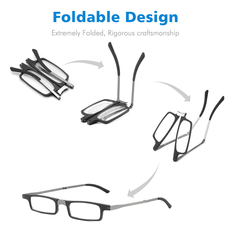SZEOEOM Ultra Thin Foldable Reading Glasses Ultralight Blue Light Foldable Readers for Men Women Compact Travel Portable Rectangle Glasses Case Black 2.5 Diopters - NewNest Australia