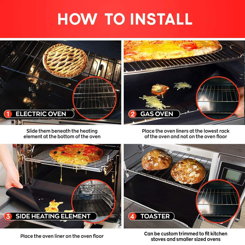 2 Pack Large Thick Heavy Duty Non Stick Teflon Oven Liners Mat, 17"x 25" BPA and PFOA Free, for bottom of Electric Oven Gas Oven Microwave Charcoal or Gas Grills - NewNest Australia
