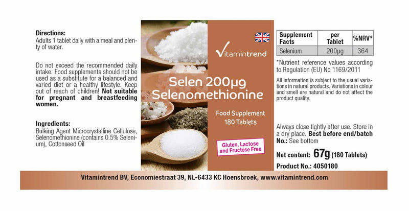 Selenium 200µg - 180 tablets for 6 months - yeast-free - high dosage - vegan | Vitamintrend® - NewNest Australia