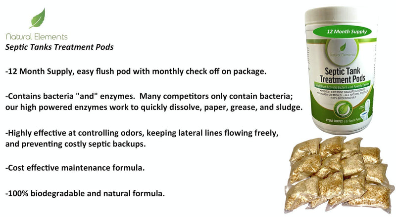 Natural Elements Septic Pods | 1 Year Supply | 12 Pods | Natural Bacteria and Enzymes | Prevent Backups and Maintain Tank Health - NewNest Australia