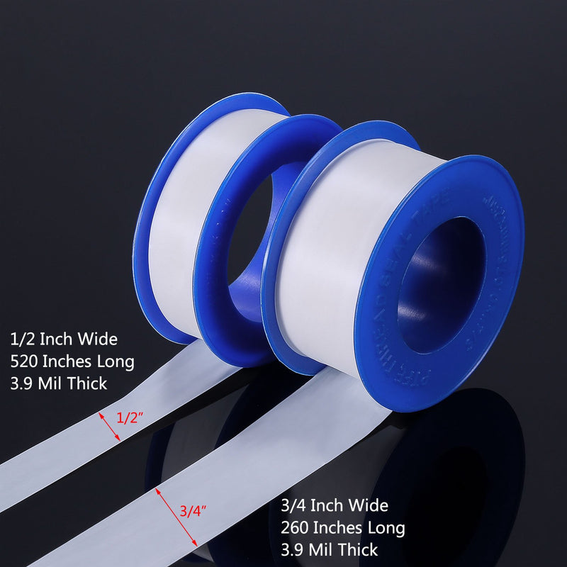 Skylety Thread Seal Tapes, PTFE Pipe Sealant Tape (1/2 by 520 Inches and 3/4 by 260 Inches, White, 10 Rolls) 1/2 by 520 Inches and 3/4 by 260 Inches - NewNest Australia