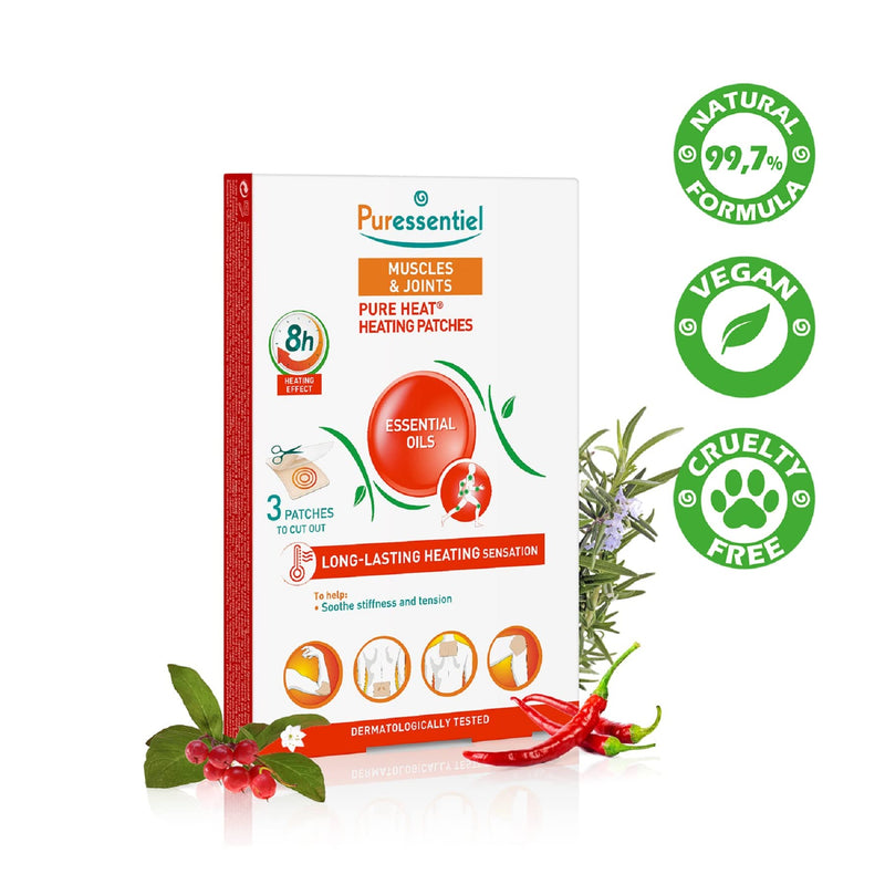 Puressentiel Muscles & Joints Heating Patches (3 Patches) - Soothe muscular tensions & sensitive joints - 8H warmth feeling - 100% natural origin - Pure essential oils - Wintergreen - Cuttable patches - NewNest Australia
