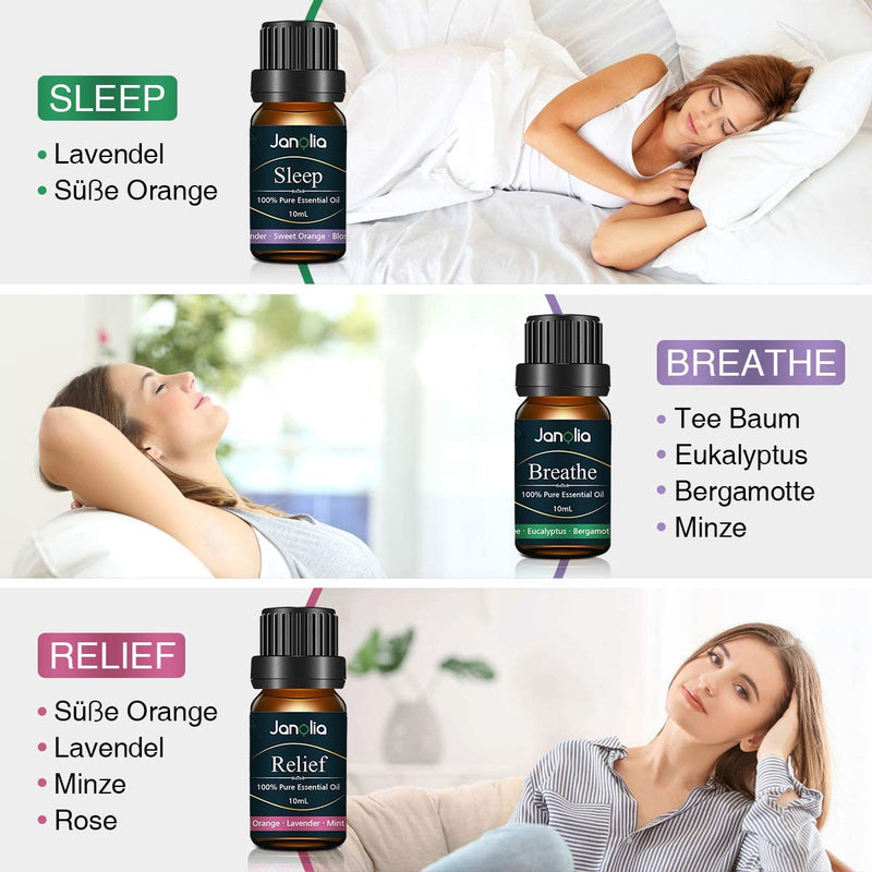Janolia Essential Oils Set, Upgrade Package, Pure Natural Fragrance Oils Set for Diffuser, Relaxation, Sleep, Ideal Room - NewNest Australia
