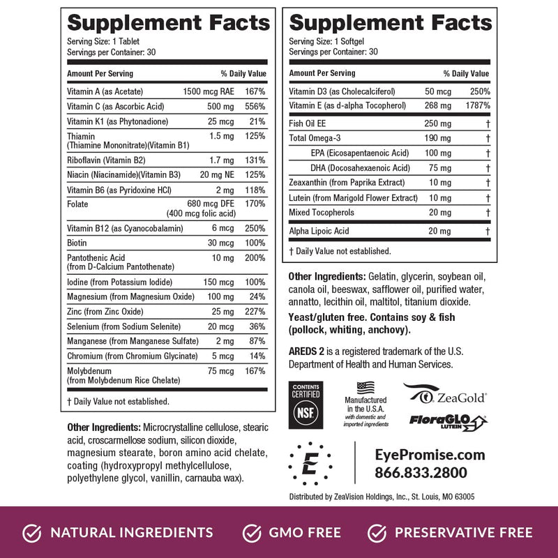 EyePromise Multi-Vitamin + Eye Support AREDS 2 Blend - Expanded Eye Health Formula with Complete Heart, Brain, Hair, Skin and Overall Health - A Patented Complete Macular Health Formula - NewNest Australia