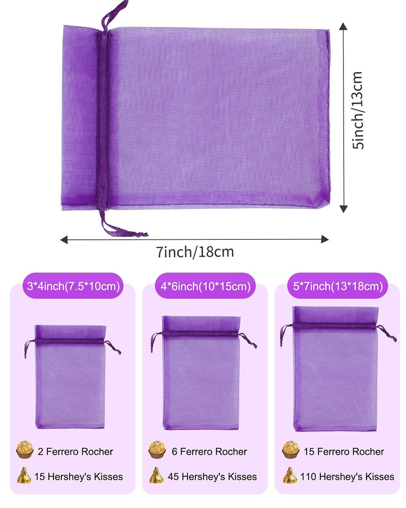 Kslong 100PCS Small Mesh Bags Drawstring 3x4,Sheer Organza Bags Drawstring for Jewelry, Mesh Party Wedding Favor Bags for Small Business,Candy,Bracelet Packaging,Empty Sachet Bags (Purple) Purple - NewNest Australia