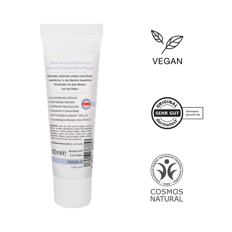 Boep Med Zinc Wound Cream Vegan Natural Cosmetics Wound And Healing Ointment With Almond Oil And Zinc Oxide For Irritated, Dry Or Itchy Skin For Neurodermatitis Or Rosacea Baby Nappy Cream (50 Ml) - NewNest Australia