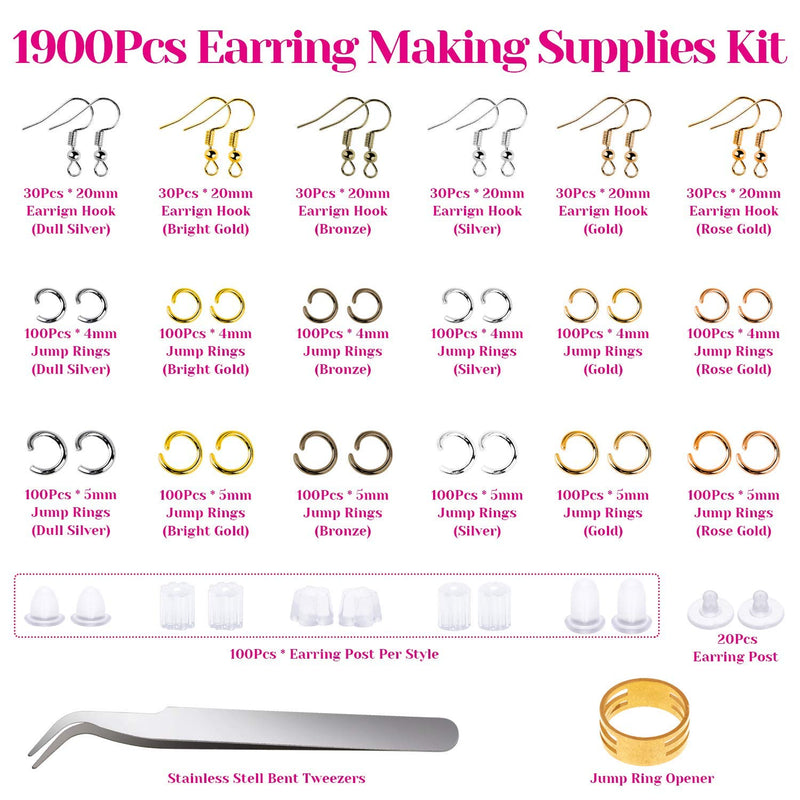 Earring Hooks, Anezus 1900Pcs Earring Making Supplies Kit with Jewelry Hooks, Fish Hook Earrings, Earring Backs, Jump Rings for Jewelry Making and Earring Repair,Gifts for Women - NewNest Australia