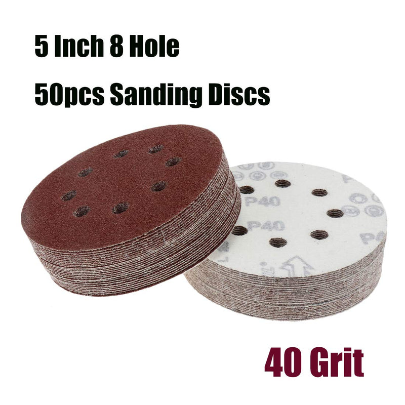 Sydien 50Pcs 5 Inch 8 Holes Sanding Discs 40Grit Dustless Hook and Loop Sandpaper for Random Orbital Sander (Red) 40 Grit - NewNest Australia