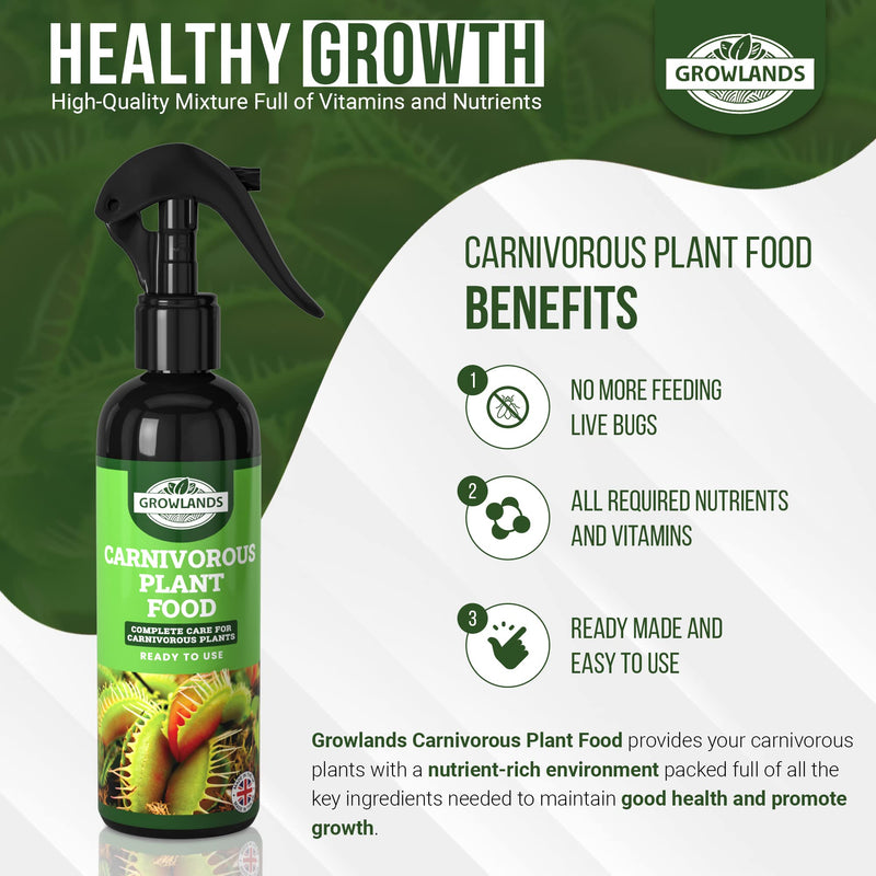 Growlands Carnivorous Plant Food Spray - 300 ml Plant Fertilizer - Designed for all Carnivorous Plants - Venus Fly Trap Plant Food, Sundew Food, Pitcher Plant Food - Ready to Use Spray - NewNest Australia