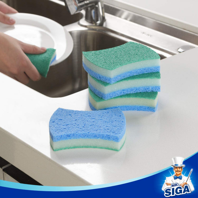 MR.SIGA Multi-Use Cellulose Scrub Sponge, Dual-Sided Dishwashing Sponge for Kitchen, 12 Pack Green, Blue - NewNest Australia