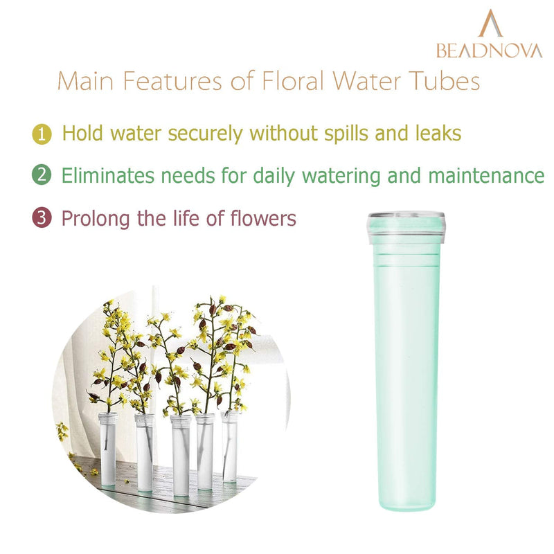 BEADNOVA Floral Water Tubes 2.8 Inch Plastic Water Tubes for Floral Flower Vials with Caps for Flower Arrangement Decoration (Green, 20 Pcs) 20pcs - NewNest Australia