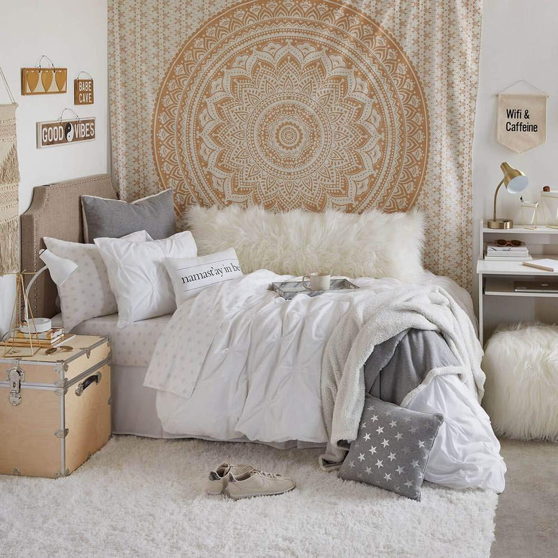 NewNest Australia - THE ART BOX Indian Hippie Mandala Tapestry Wall Hanging Psychedelic Bedding Wall Art Bohemian Wall Tapesty Hanging Trippy Tapastry Twin Bedspread Bedroom Tapestry Gold Twin (140 x 210 Cms / 55 x 82 Inches) 