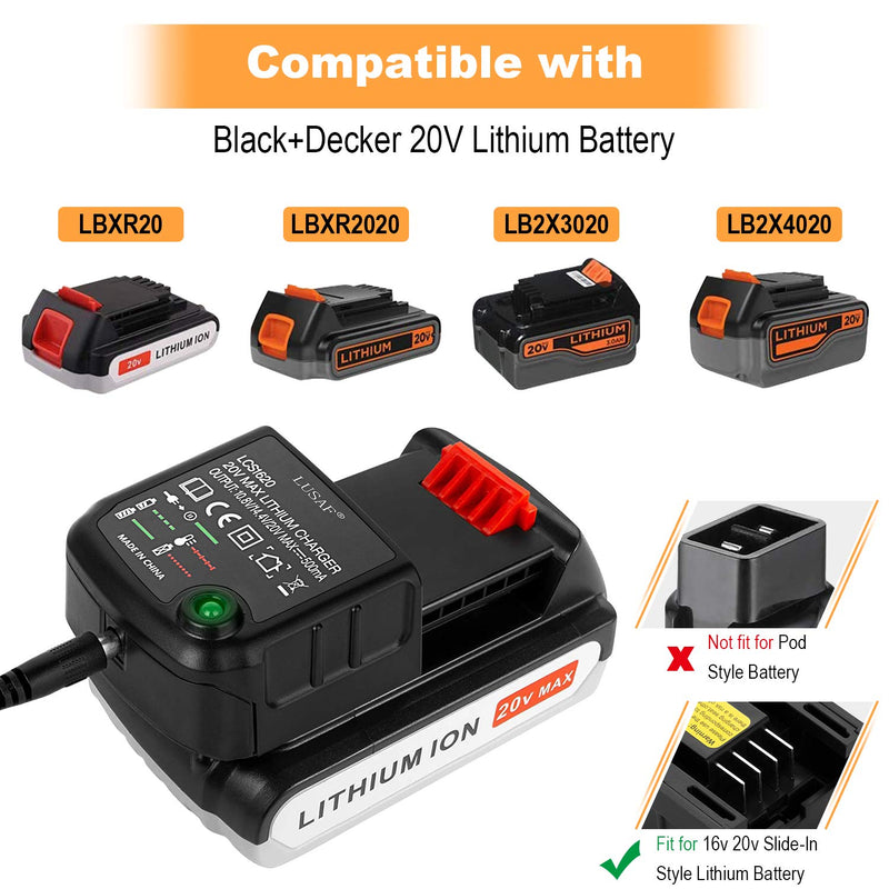 LUSAF 20V Battery Charger LCS1620 Adapter Replacement for Black Decker 16V 20V Lithium Ion Battery LBXR20 LBXR20-OPE LB20 LBX20 LBX4020 LB2X4020 LBXR2020-OPE BL1514 LBXR16 - NewNest Australia