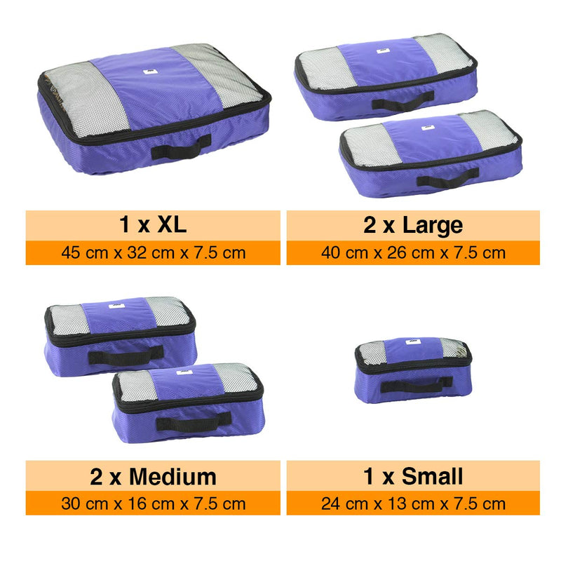 ANSIO Packing Cubes, Travel Luggage Organiser Set, Travel Cubes, Compression Bag Suitcase, Value Set for Travel and Home Storage, Small, Medium, Large, XL - (6 Piece Set) - Purple - NewNest Australia