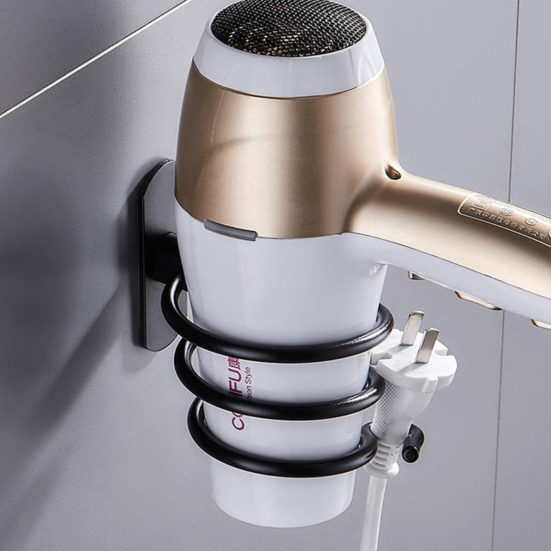 Wall Mounted Spiral Hair Dryer Holder with Hair Straightener Holder Punch-Free Hair Dryer Holders With Cable Tidy bath Wall Mounted Metal Hair Dryer Stand for Hotel, Bathroom, Barbershop (black) - NewNest Australia