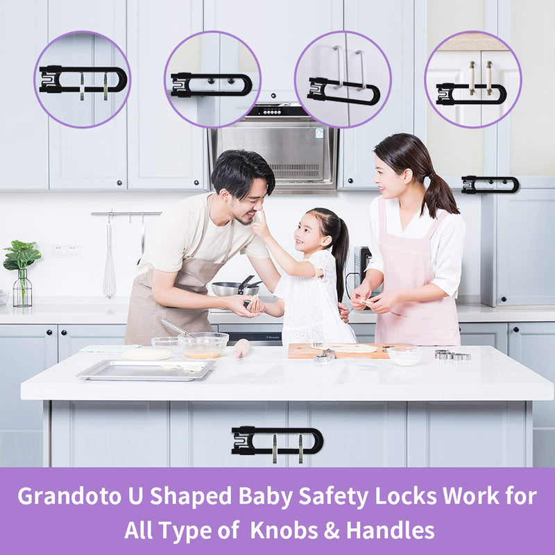 Baby Safety Locks for Cabinets-GRANDOTO Sliding Cabinet Locks for Babies & Childproof Safe Latches & Child Proofing Lock of Drawer,Wardrobe,Fridge,Bathroom,Kitchen,Cupboard Door Handle (Black 12P) BLACK - NewNest Australia