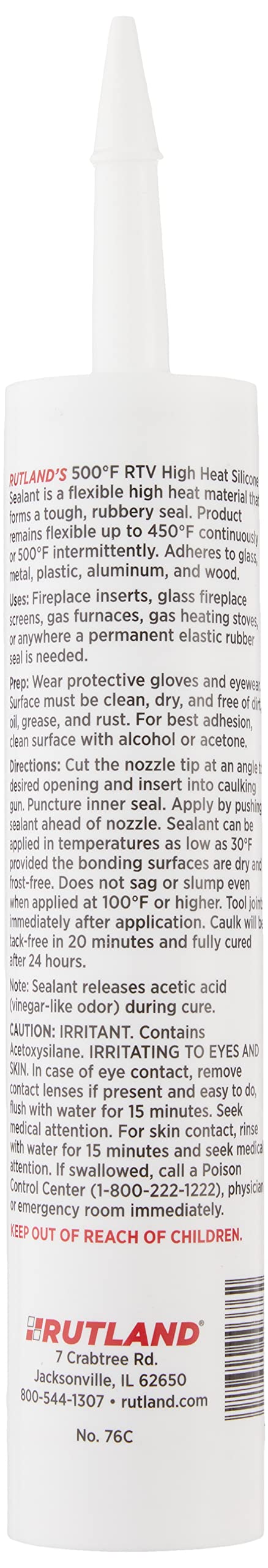 Rutland Products 76C 500-Degree RTV High Heat Silicone Seal, 10.3-Ounce Cartridge, Clear, USA Made, 10 Fl Oz PACK - NewNest Australia