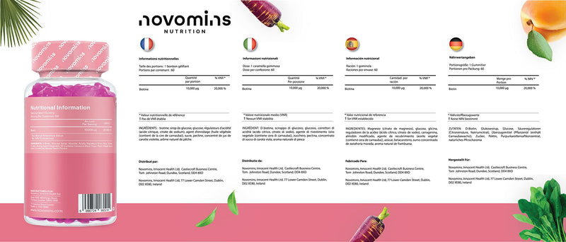 Biotin Gummies - 10,000 mcg -2 Month Supply - Hair Vitamins –- Vegan - Chewable Hair Vitamins – Anti Hair Loss and Thinning Supplement – Hair Gummies for Hair Growth - Made by Novomins - NewNest Australia