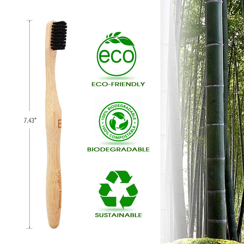 Bamboo Toothbrush, Pack Of 6, Biodegradable Toothbrush With Medium-Hard Bristles, Natural And Ecological Manual Toothbrush, Wooden Toothbrush With Rounded And Comfortable Handle, Pack Of 6 (Soft Bristles)B - NewNest Australia