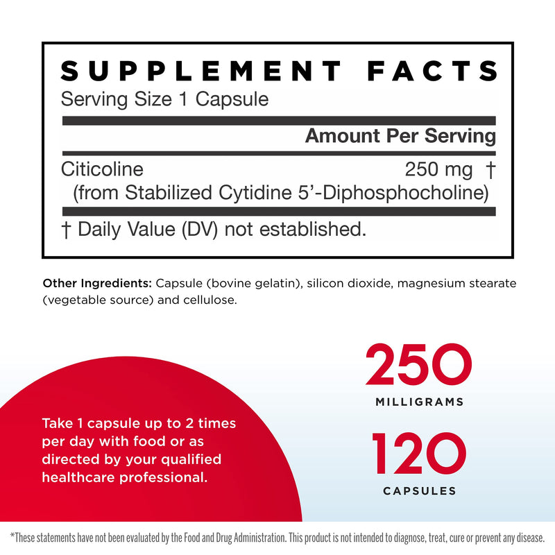 Jarrow Formulas Citicoline (CDP Choline) 250 mg - 120 Capsules - Supports Brain Health & Attention Performance - Up to 120 Servings ( Packaging May Vary ) - NewNest Australia