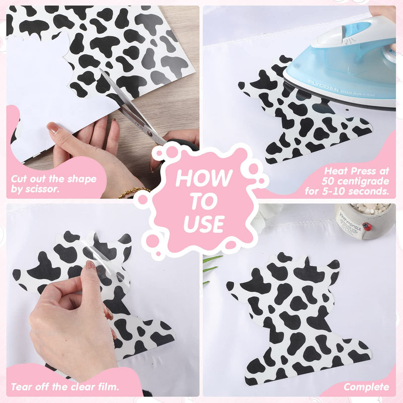 6 Sheets Cow Print Pattern Heat Transfer Vinyl Iron on Cow Print Vinyl Cow Print HTV Cow Print Stickers Craft Adhesive Vinyl for Cowboy Cowgirl DIY - NewNest Australia