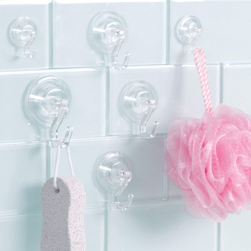 NewNest Australia - iDesign Power Lock Bathroom Shower Plastic Suction Cup Hooks for Loofah, Towels, Sponges, and More, Set of 2, Clear 