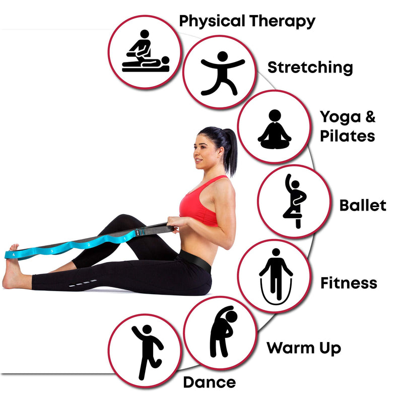 Stretching Strap with Loops for Physical Therapy, Yoga, Exercise and Flexibility - Non Elastic Fitness Stretch Band + Exercise Instructions & Carry Bag by CTRL Sports 10 Loops - Blue - NewNest Australia