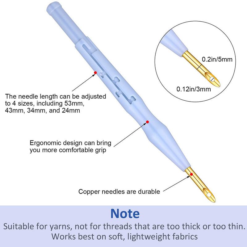 17 Piece Punch Needle Embroidery Kits Adjustable Rug Yarn Punch Needle Wooden Handle Embroidery Pen Needle Threader Punch Needle Cloth for Embroidery Floss Cross Stitching Beginner (Blue, Sky Blue) Blue, Sky Blue - NewNest Australia