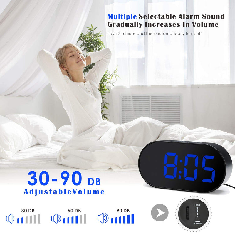NewNest Australia - Plumeet [Updated Version] LED Alarm Clock Digital Clocks with Adjustable Brightness Dimmer and Alarm Volume - Blue Digit Display 12-24 Hrs - Kids Clocks with Snooze and USB Port (Navy Blue) Navy Blue 