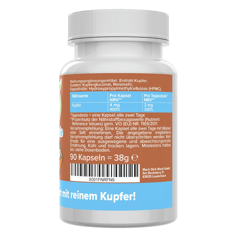 Copper capsules - 4 mg - high dosage - quality from Germany - copper gluconate without artificial additives - vegan - laboratory tested - small capsules instead of tablets - high bioavailability - Vitamineule® - NewNest Australia