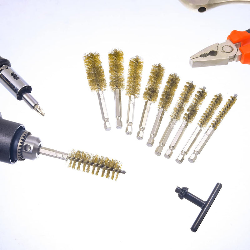 WENORA 10 Piece Bore Brush Set- Stainless Steel Bore Brushes with 1/4" Hex Shank Twisted Wire Bore Brushes with Different Bristle Lengths for Tubes Ports Bearings Cleaning, 4 Inch in Length Brass coating - NewNest Australia