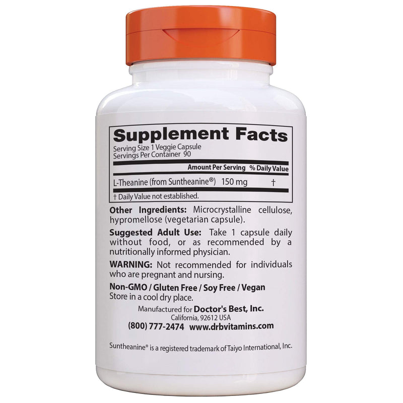 Doctor's Best L-Theanine Contains Suntheanine, Helps Reduce Stress & Sleep, Non-GMO, Gluten Free, Vegan, 150 mg 90 Veggie Caps (DRB-00197) - NewNest Australia