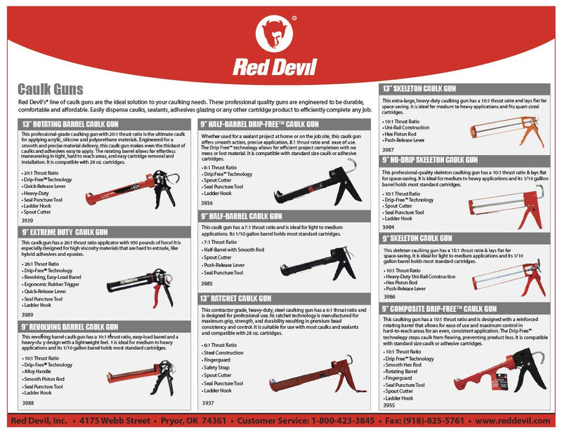 Red Devil 3989 9" Extreme Duty Caulk Gun - Thrust Ratio 26:1,Black - NewNest Australia