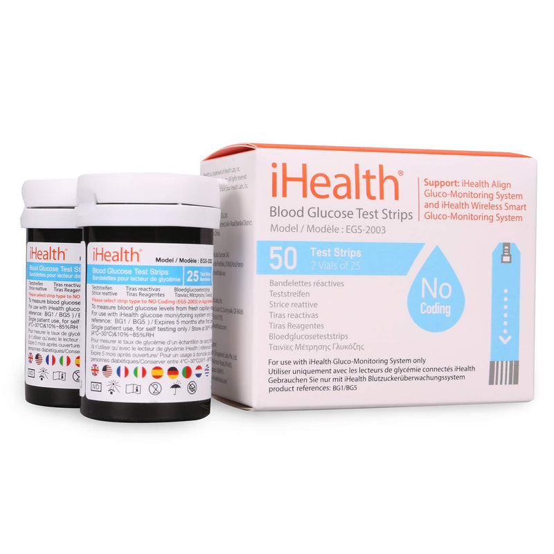 Ihealth Blood Glucose Test Strips (Pack Of 50) Blood Glucose Test, Precision Sugar Measurement For Diabetics, Strips Only Work With Ihealth Blood Glucose Meters - NewNest Australia